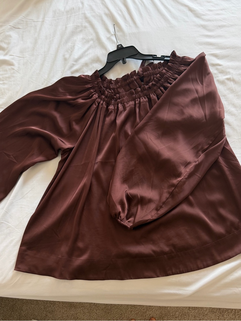 H&M Off-Shoulder Blouson Top in Deep Wine